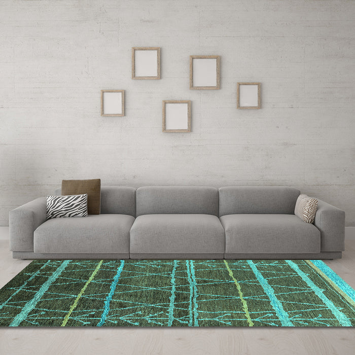 Machine Washable Oriental Turquoise Industrial Area Rugs in a Living Room,, wshurb1314turq