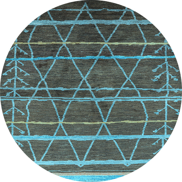 Round Machine Washable Oriental Light Blue Industrial Rug, wshurb1314lblu