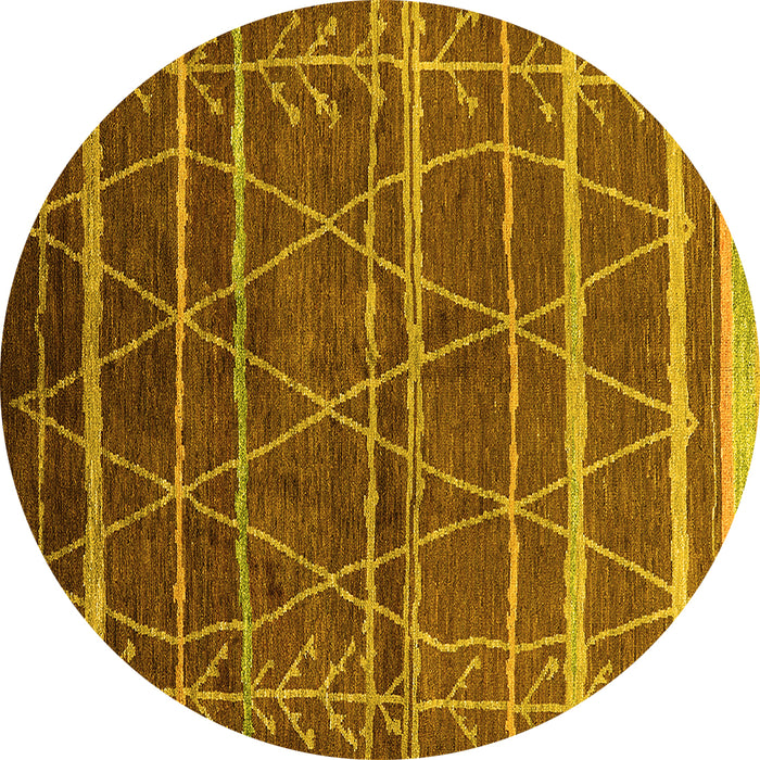 Round Machine Washable Oriental Yellow Industrial Rug, wshurb1314yw
