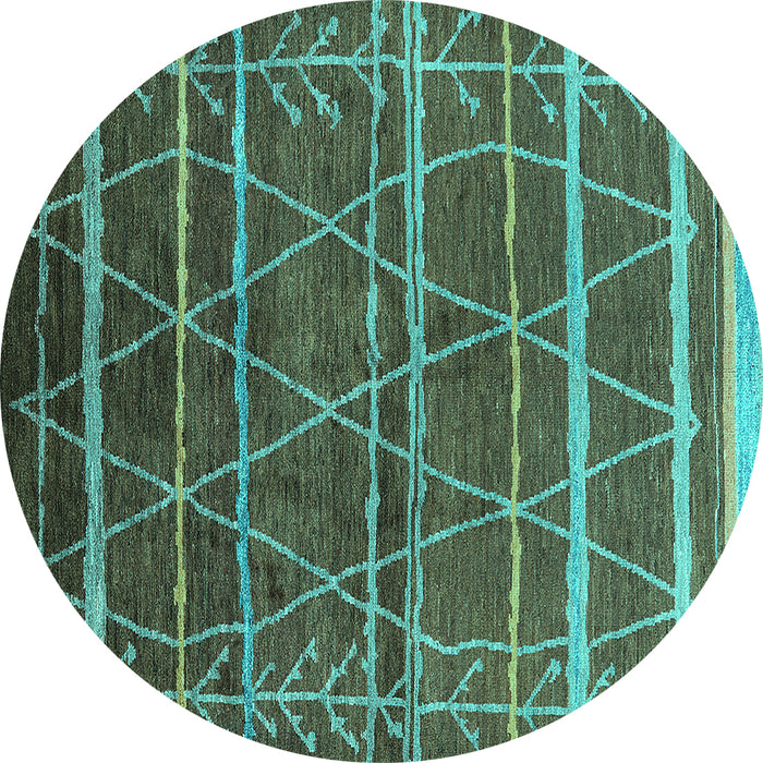 Round Machine Washable Oriental Turquoise Industrial Area Rugs, wshurb1314turq