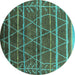 Round Machine Washable Oriental Turquoise Industrial Area Rugs, wshurb1314turq