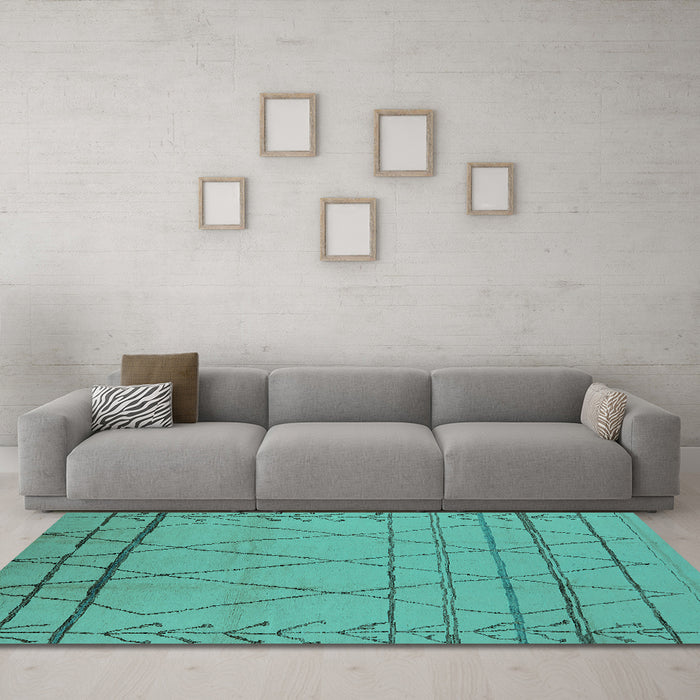 Machine Washable Oriental Turquoise Industrial Area Rugs in a Living Room,, wshurb1315turq