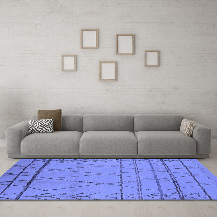 Machine Washable Oriental Blue Industrial Rug in a Living Room, wshurb1315blu