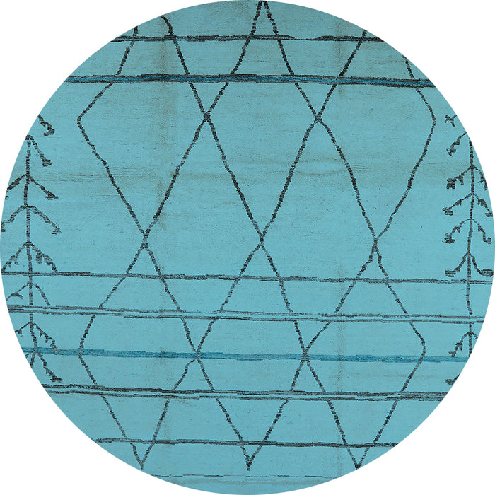 Round Machine Washable Oriental Light Blue Industrial Rug, wshurb1315lblu