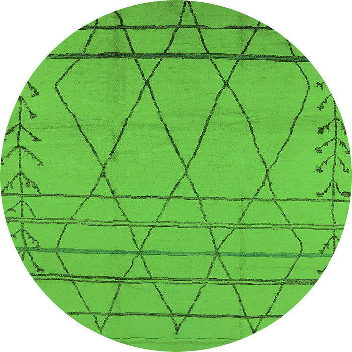 Round Machine Washable Oriental Green Industrial Area Rugs, wshurb1315grn