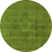 Round Machine Washable Oriental Green Industrial Area Rugs, wshurb1316grn