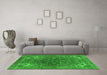 Machine Washable Oriental Green Industrial Area Rugs in a Living Room,, wshurb1317grn