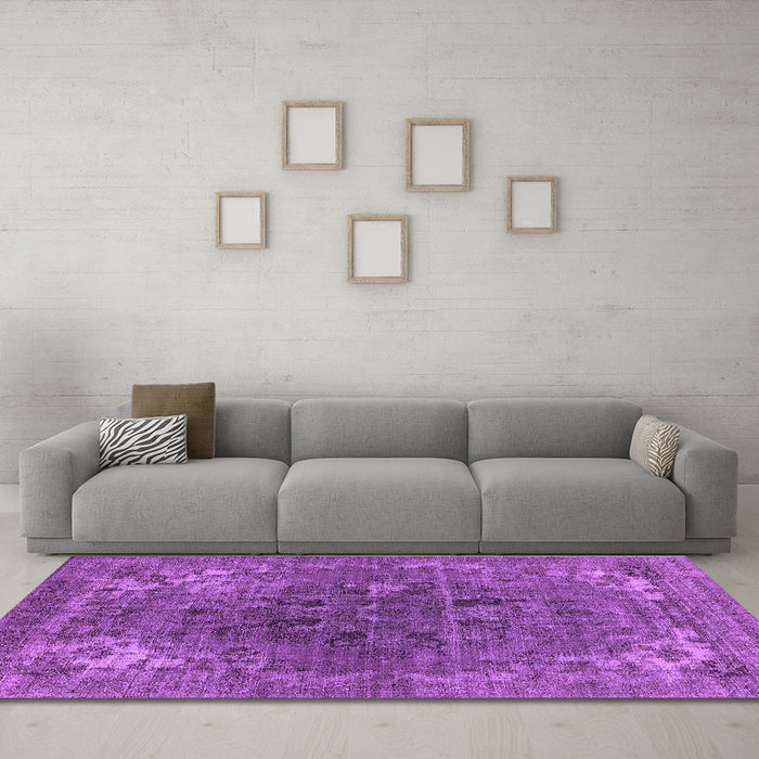 Machine Washable Oriental Purple Industrial Area Rugs in a Living Room, wshurb1317pur