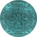 Round Machine Washable Oriental Light Blue Industrial Rug, wshurb1317lblu