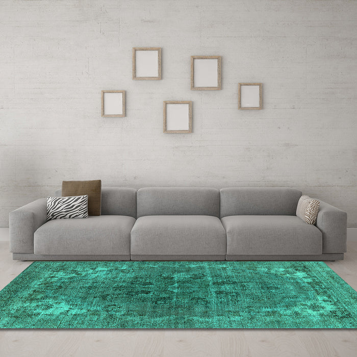 Machine Washable Oriental Turquoise Industrial Area Rugs in a Living Room,, wshurb1317turq