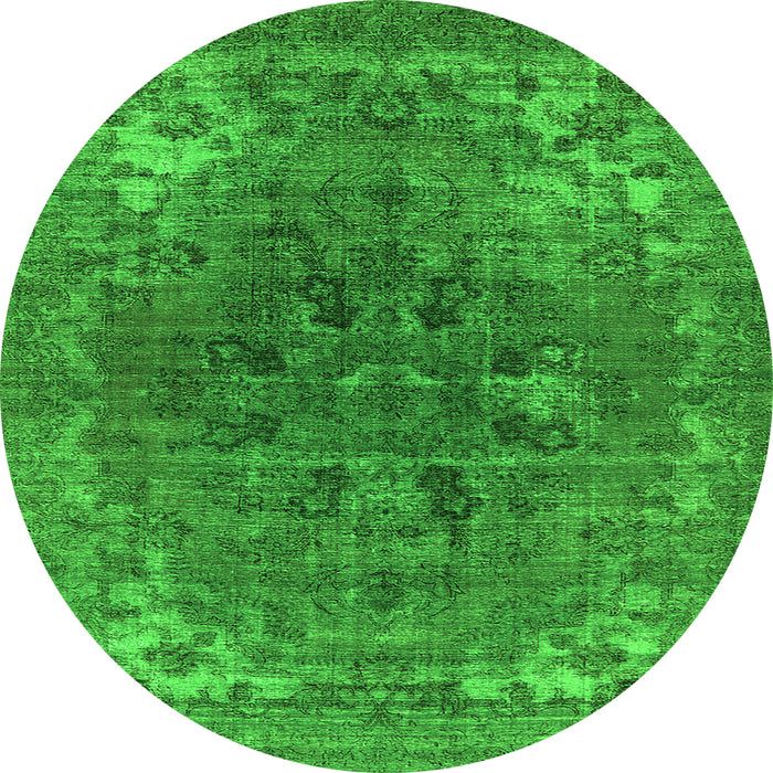 Round Machine Washable Oriental Green Industrial Area Rugs, wshurb1317grn