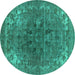 Round Oriental Turquoise Industrial Rug, urb1317turq