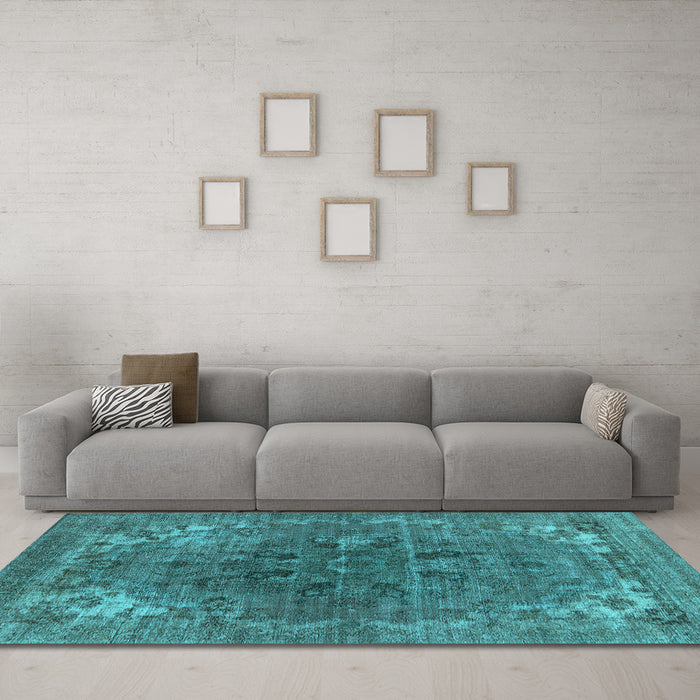 Machine Washable Oriental Light Blue Industrial Rug in a Living Room, wshurb1317lblu