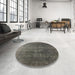 Round Mid-Century Modern Black Oriental Rug in a Office, urb1318