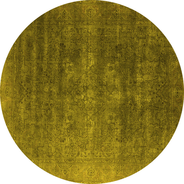 Round Machine Washable Oriental Yellow Industrial Rug, wshurb1318yw