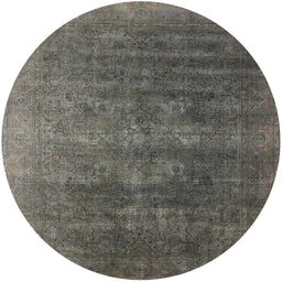 Round Mid-Century Modern Black Oriental Rug, urb1318