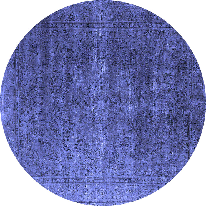 Round Machine Washable Oriental Blue Industrial Rug, wshurb1318blu