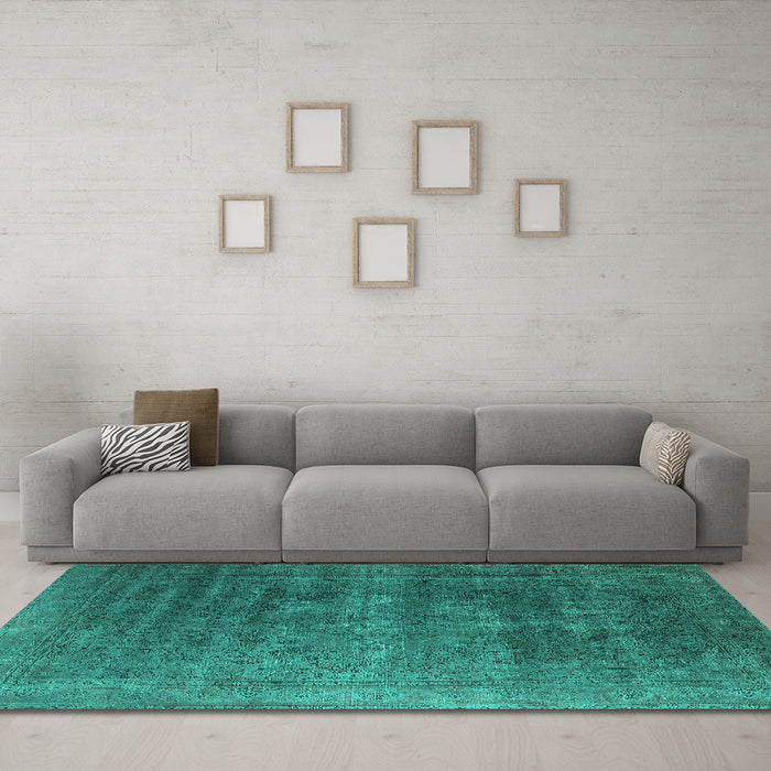Machine Washable Oriental Turquoise Industrial Area Rugs in a Living Room,, wshurb1318turq