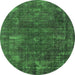 Round Machine Washable Oriental Green Industrial Area Rugs, wshurb1319grn