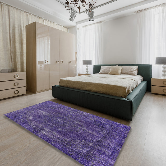 Mid-Century Modern Purple Oriental Rug in a Bedroom, urb1319