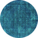 Round Machine Washable Oriental Turquoise Industrial Area Rugs, wshurb1319turq