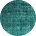 Round Machine Washable Oriental Turquoise Industrial Area Rugs, wshurb1320turq