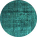 Round Oriental Turquoise Industrial Rug, urb1320turq