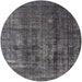 Round Mid-Century Modern Black Oriental Rug, urb1320