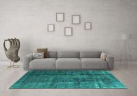 Machine Washable Oriental Turquoise Industrial Rug, wshurb1320turq