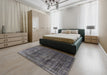 Mid-Century Modern Black Oriental Rug in a Bedroom, urb1320