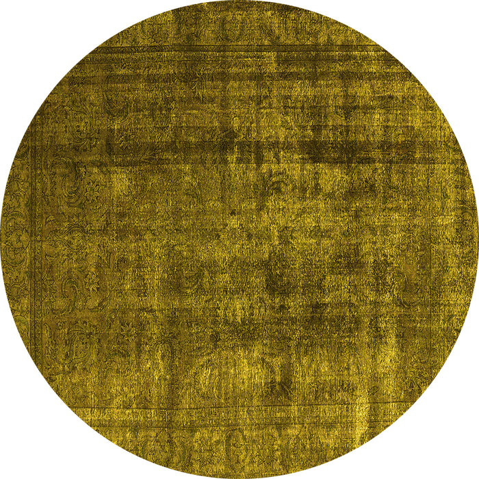 Round Machine Washable Oriental Yellow Industrial Rug, wshurb1320yw