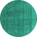 Round Machine Washable Oriental Turquoise Industrial Area Rugs, wshurb1321turq