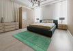 Mid-Century Modern Sea Green Oriental Rug in a Bedroom, urb1321