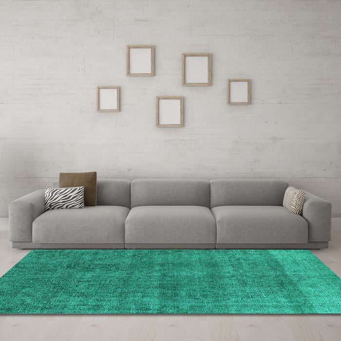 Machine Washable Oriental Turquoise Industrial Area Rugs in a Living Room,, wshurb1321turq