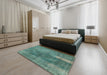 Mid-Century Modern Sea Green Oriental Rug in a Bedroom, urb1322