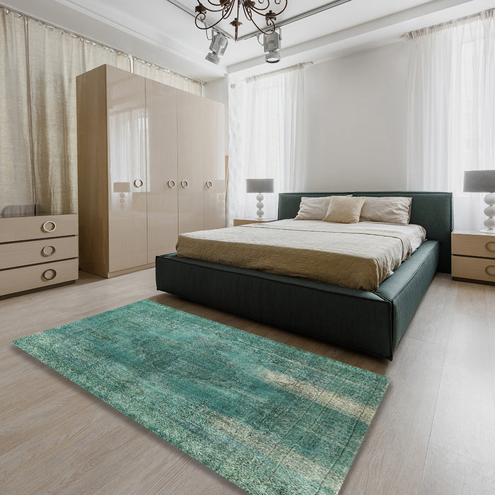 Machine Washable Industrial Modern Sea Green Rug in a Bedroom, wshurb1322