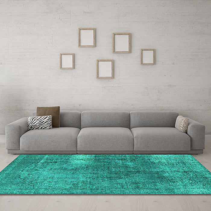 Machine Washable Oriental Turquoise Industrial Area Rugs in a Living Room,, wshurb1322turq