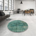 Round Mid-Century Modern Sea Green Oriental Rug in a Office, urb1322