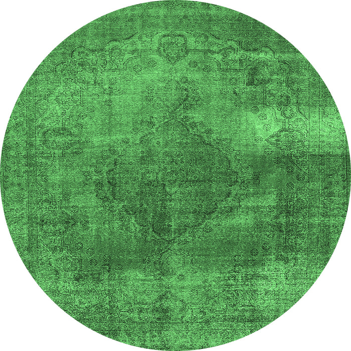Round Machine Washable Oriental Emerald Green Industrial Area Rugs, wshurb1322emgrn