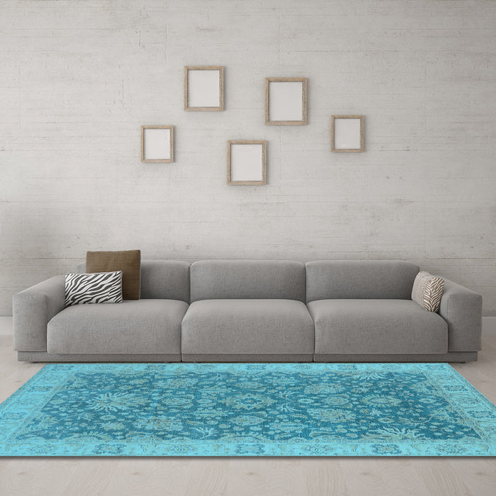 Machine Washable Oriental Light Blue Industrial Rug in a Living Room, wshurb1323lblu