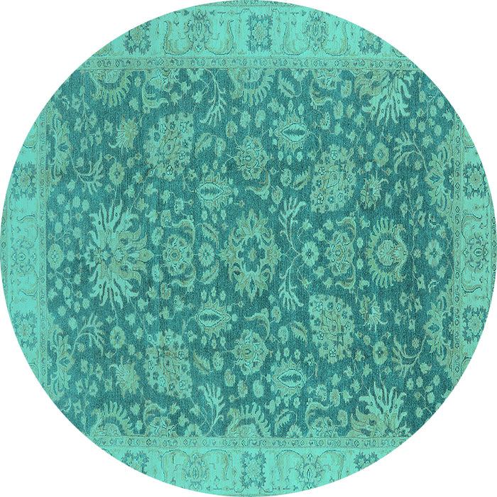 Round Machine Washable Oriental Turquoise Industrial Area Rugs, wshurb1323turq