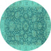 Round Machine Washable Oriental Turquoise Industrial Area Rugs, wshurb1323turq