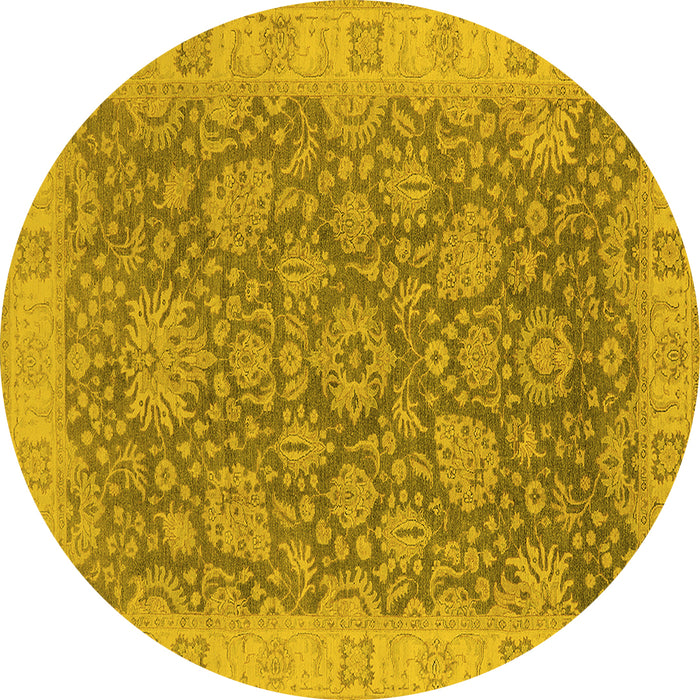 Round Machine Washable Oriental Yellow Industrial Rug, wshurb1323yw