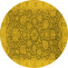 Round Machine Washable Oriental Yellow Industrial Rug, wshurb1323yw