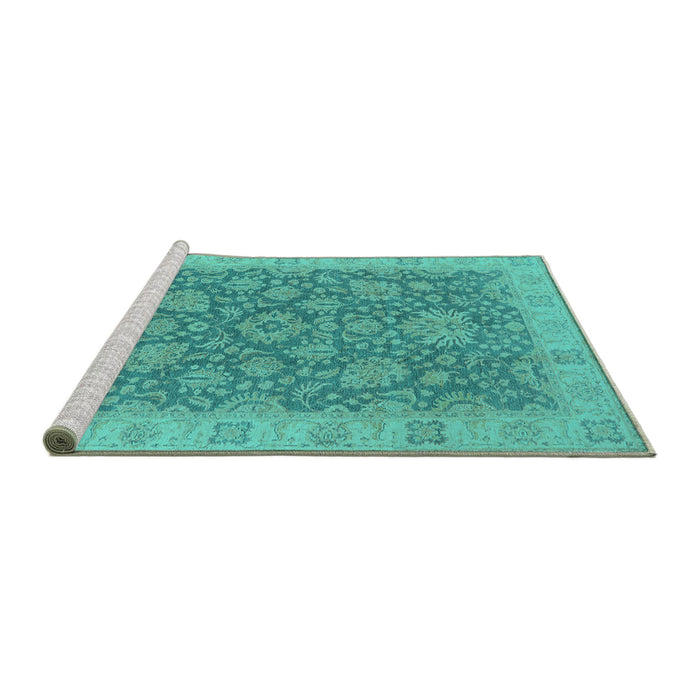 Sideview of Machine Washable Oriental Turquoise Industrial Area Rugs, wshurb1323turq
