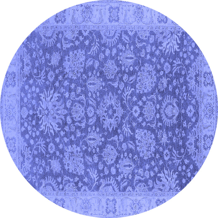 Round Machine Washable Oriental Blue Industrial Rug, wshurb1323blu