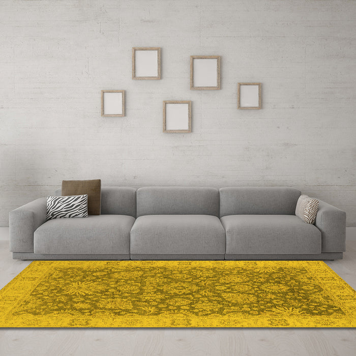 Machine Washable Oriental Yellow Industrial Rug in a Living Room, wshurb1323yw