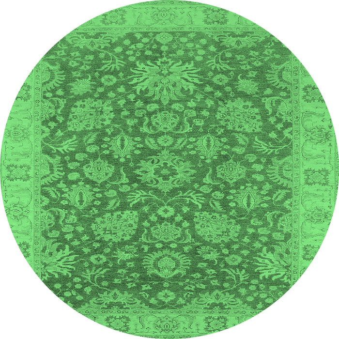 Round Machine Washable Oriental Emerald Green Industrial Area Rugs, wshurb1323emgrn