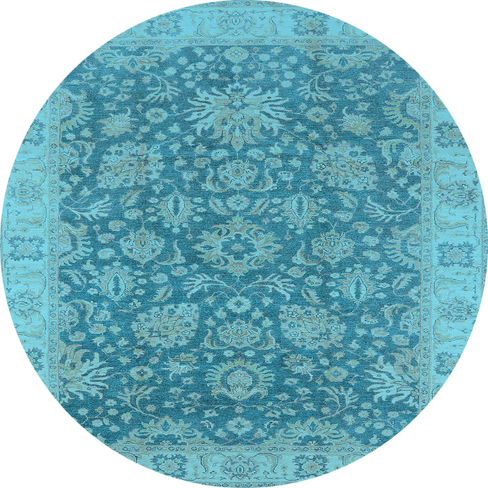 Round Machine Washable Oriental Light Blue Industrial Rug, wshurb1323lblu