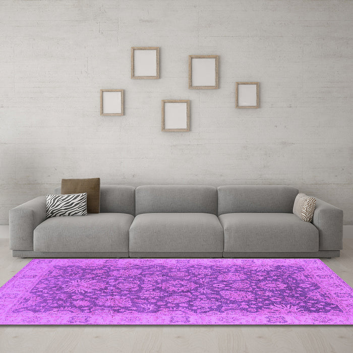 Machine Washable Oriental Purple Industrial Area Rugs in a Living Room, wshurb1323pur